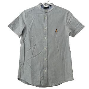 Brave Soul London band collar striped short sleeve button up preppy gray S​